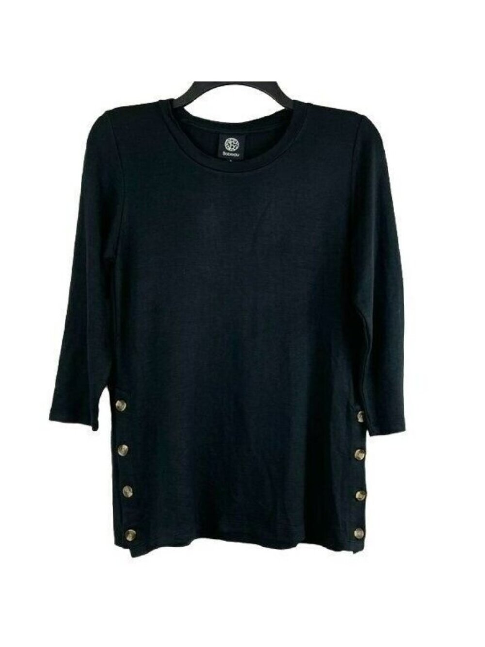 BOBEAU Women Pullover Side Button Crew Neck Top Size S